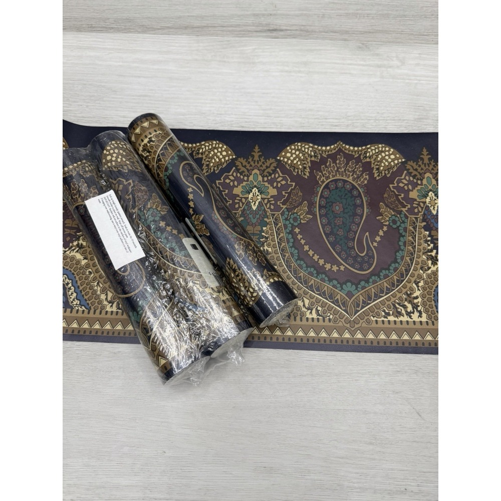 Moroccan Medallion Wallpaper Border Brewster Hancock 4 Rolls 20 Yards Gold Teal